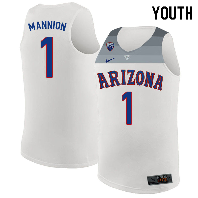 Youth #1 Nico Mannion Arizona Wildcats College Basketball Jerseys Sale-White